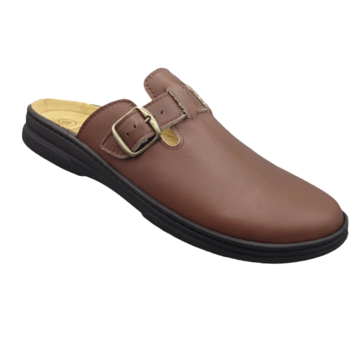Algemare Men's Clogs Brown Leather Removable Footbed Comfortable 7990-34 Slippers 40-47