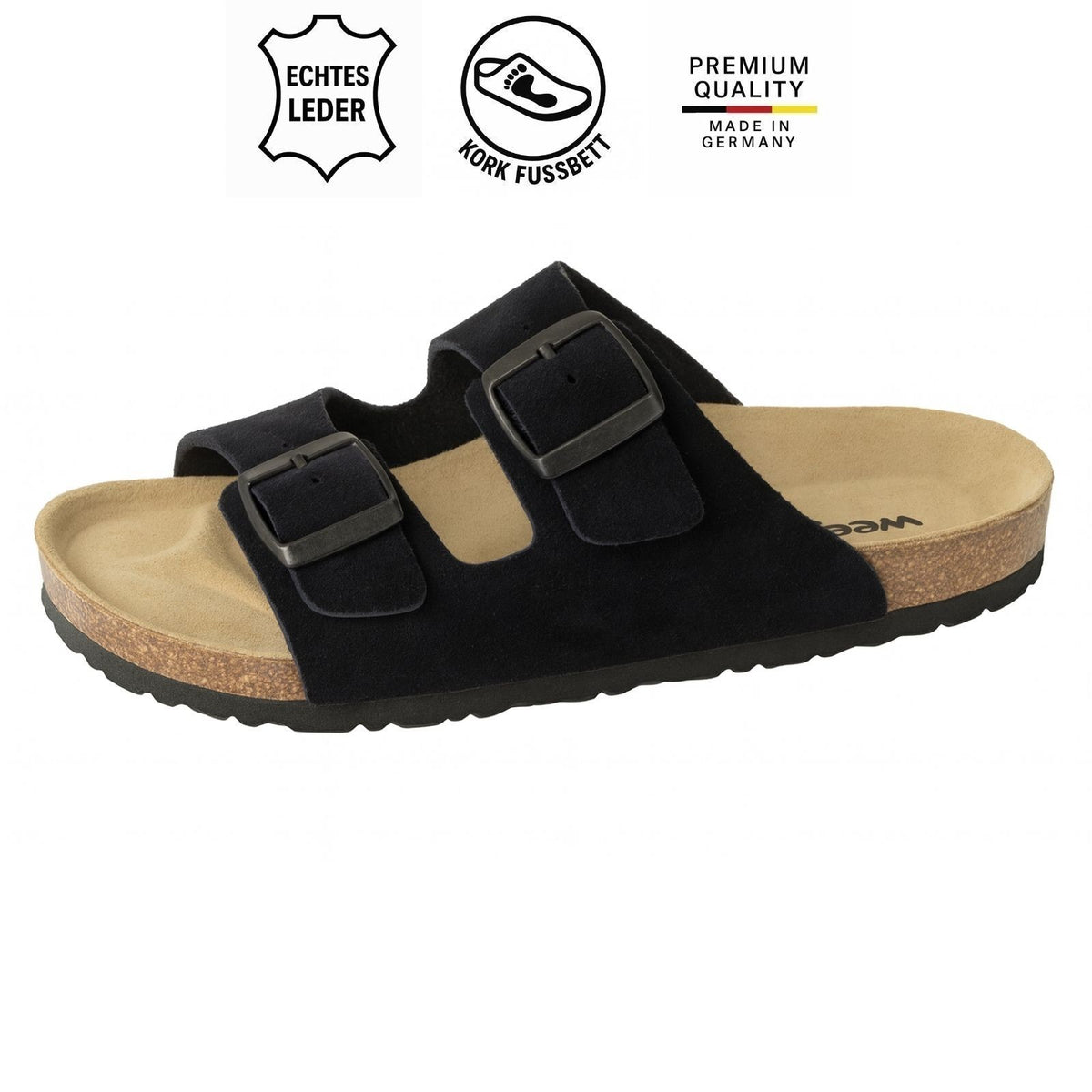 Weeger Women's & Men's Clogs Black - Leather & Cork Footbed - 41110