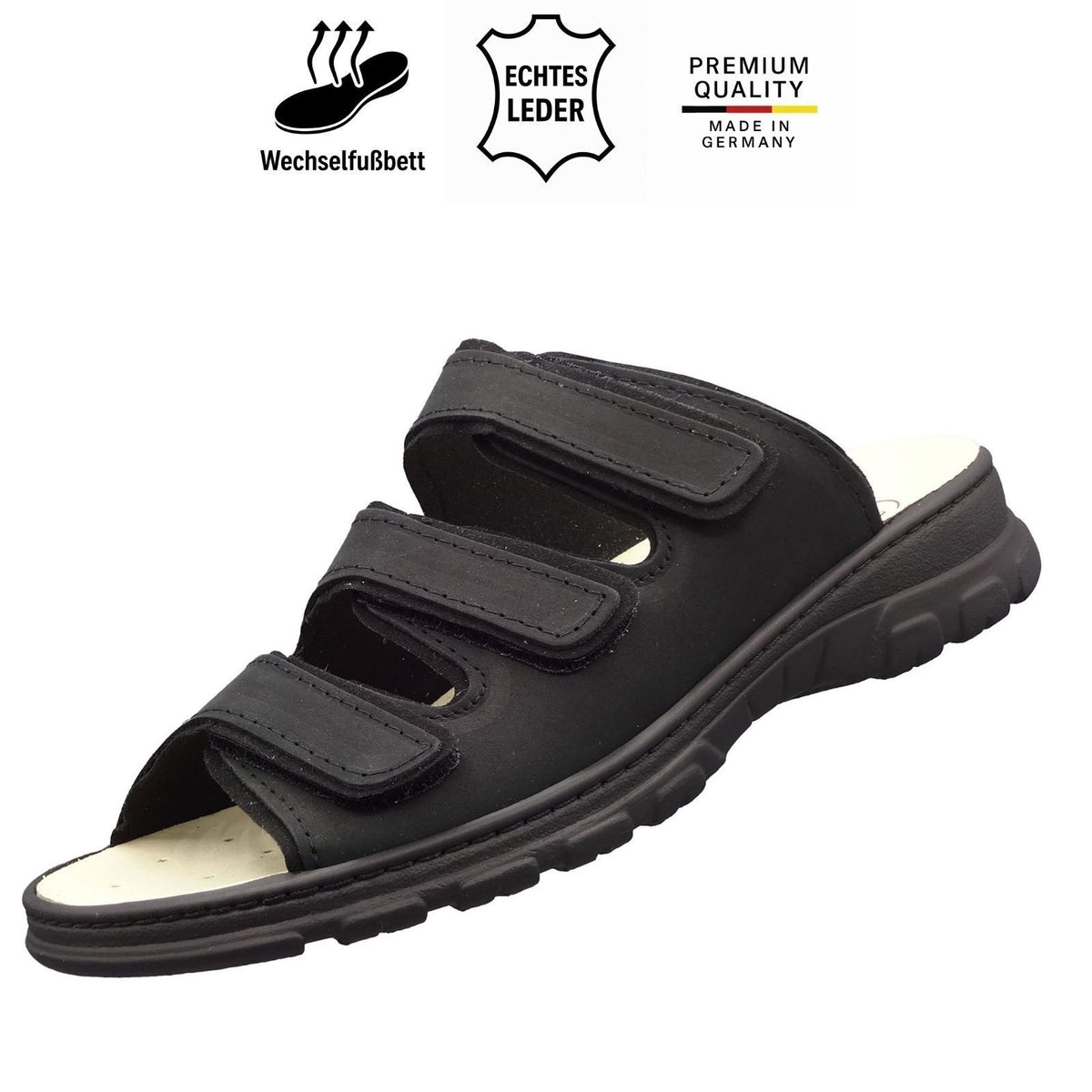 Algemare Damen Pantolette schwarz - Leder & Wechselfußbett - 64462