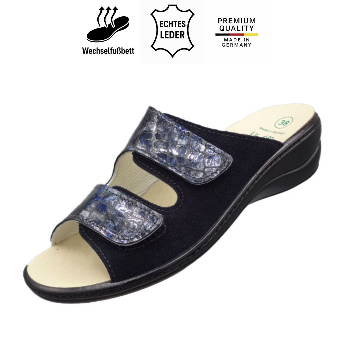 Algemare Damen Pantolette - Leder & Wechselfußbett - 1447