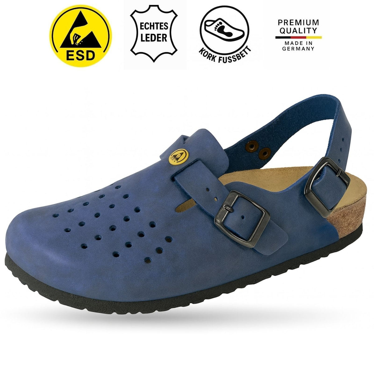 Weeger ESD Clog mit Fersenriemen gelocht Leder Damen & Herren - antistatisch - 48619