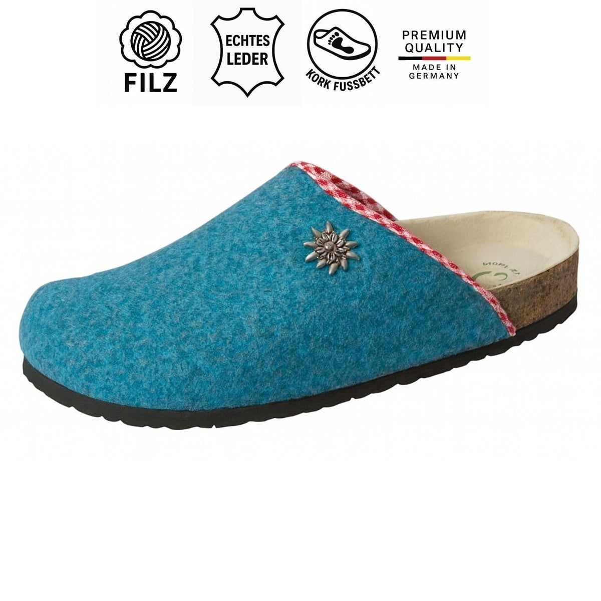 Weeger Women's Men's Felt Slippers - Leather & Cork Footbed - 41545
