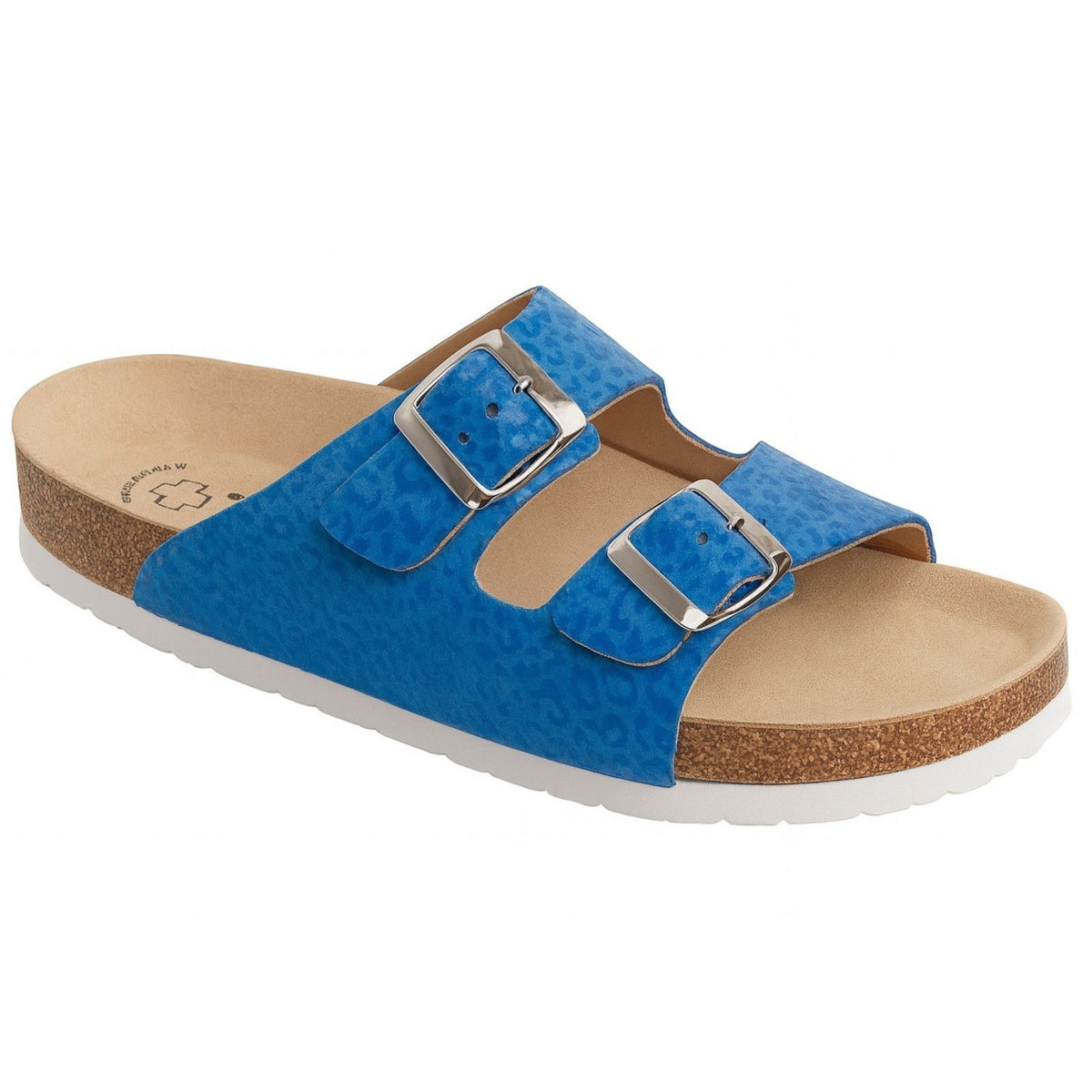 Weeger Ciabatta donna uomo blu leopardato - Pelle e plantare in sughero - 41110-35