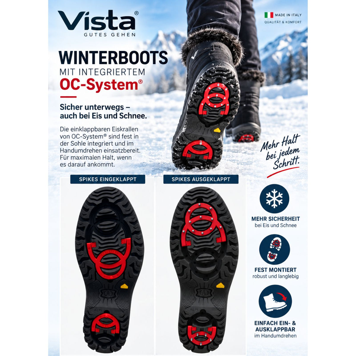 Vista Herren Winterstiefel mit Spikes schwarz - wasserdicht & Klettverschluss - 24-4239K