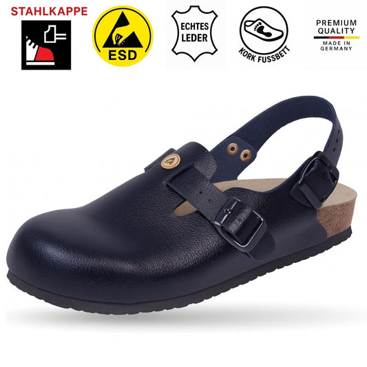 Weeger ESD Sicherheitsclog mit Stahlkappe & Fersenriemen - Leder - 48505