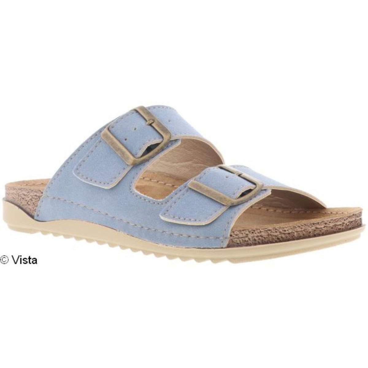 Vista ciabatta da donna blu - pelle e velcro - 69-AA180
