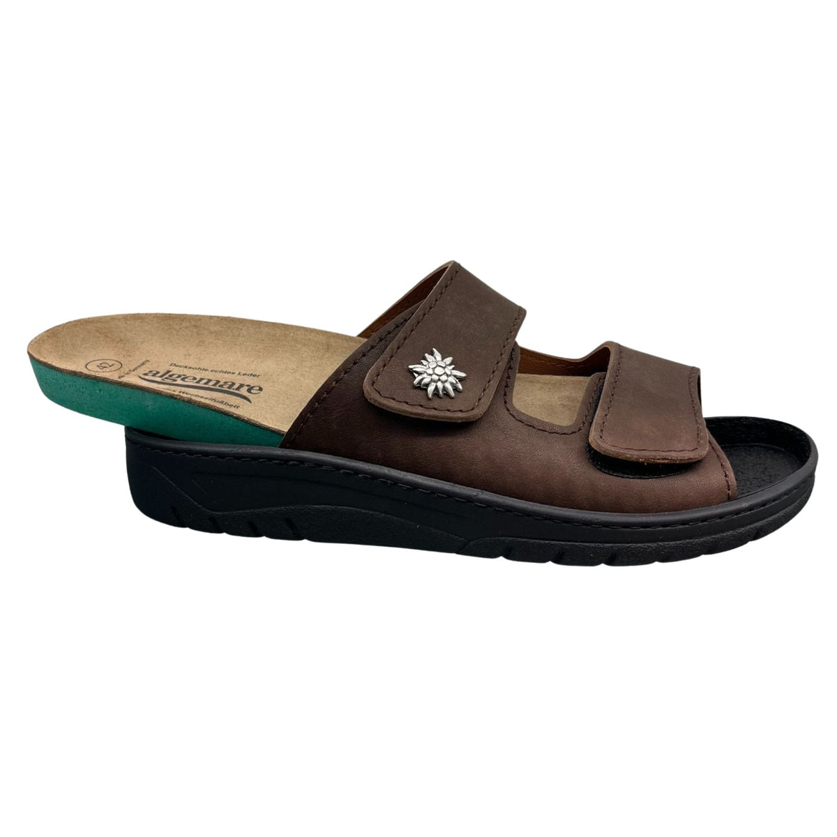 Algemare Herren Pantolette - Leder mit Edelweiß & Wechselfußbett - 7261
