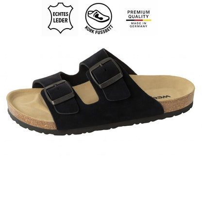 Weeger Women's & Men's Clogs Black - Leather & Cork Footbed - 41110