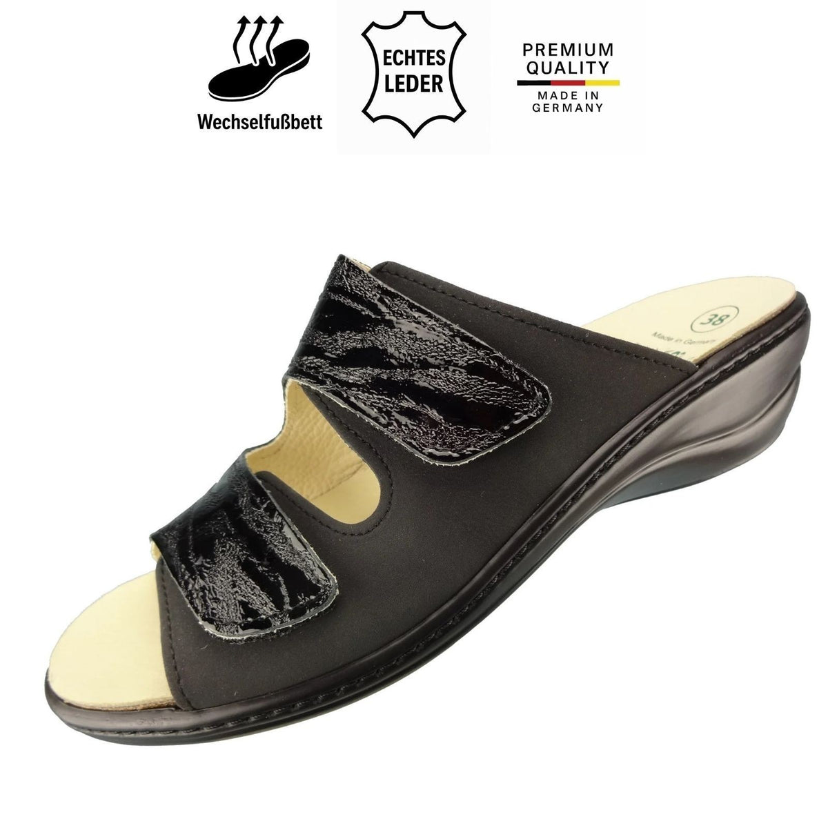 Algemare Damen Pantolette - Leder & Wechselfußbett - 1447