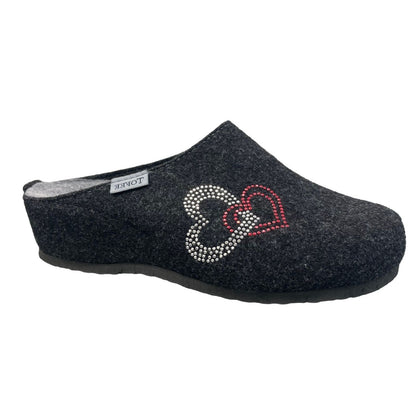 TOFEE Damen Hausschuhe Wollfilz Herz Strass Keilabsatz - 74-E3005