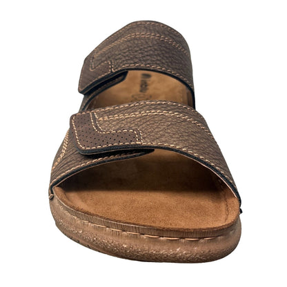 Vista pantofole da uomo marroni - pelle e velcro - 69-TN010