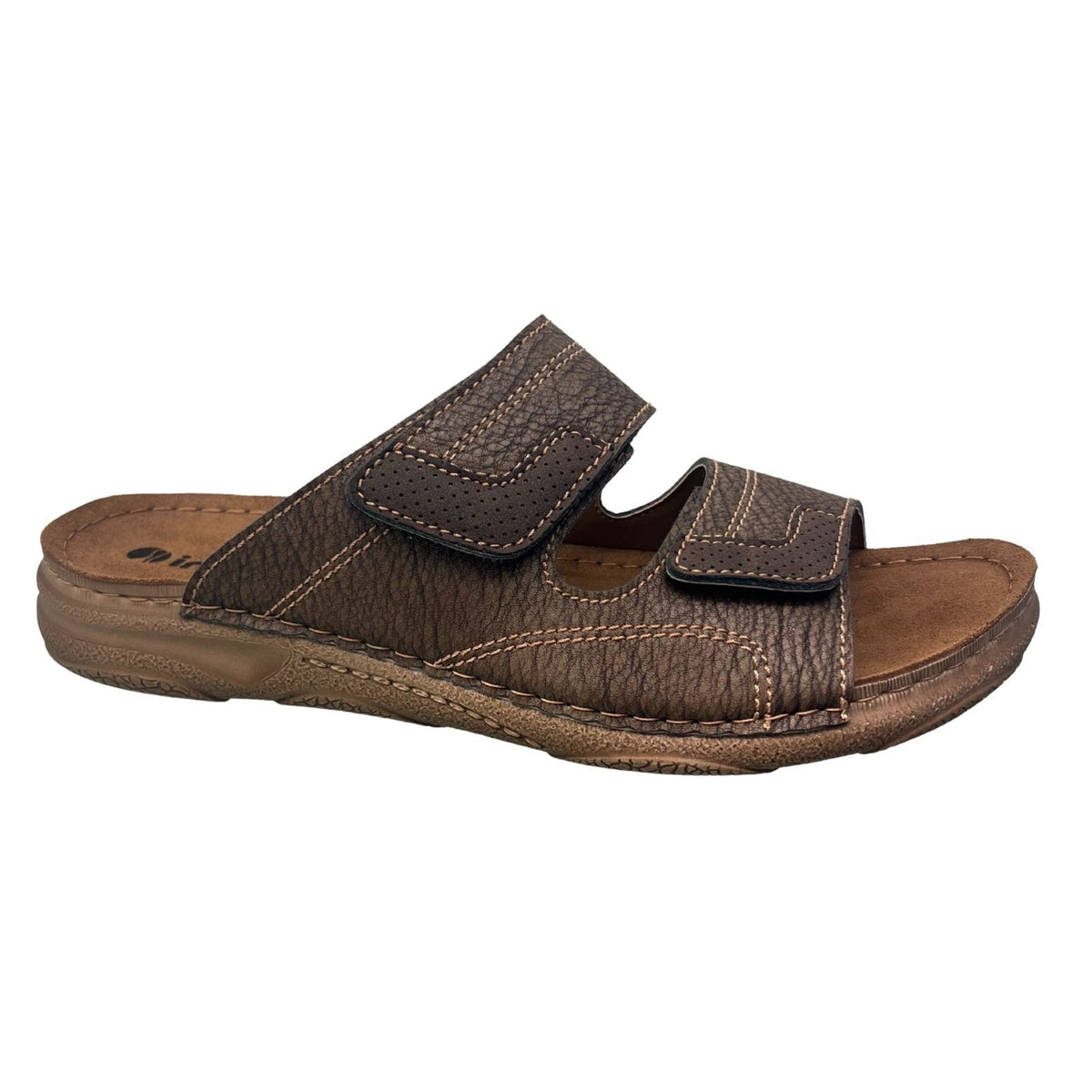 Vista pantofole da uomo marroni - pelle e velcro - 69-TN010