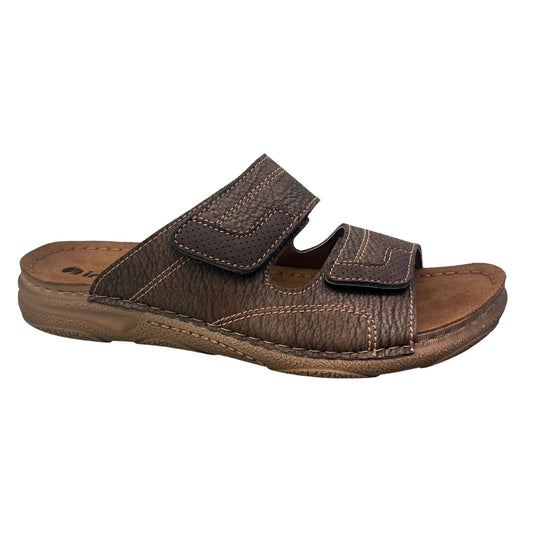 Vista pantofole da uomo marroni - pelle e velcro - 69-TN010