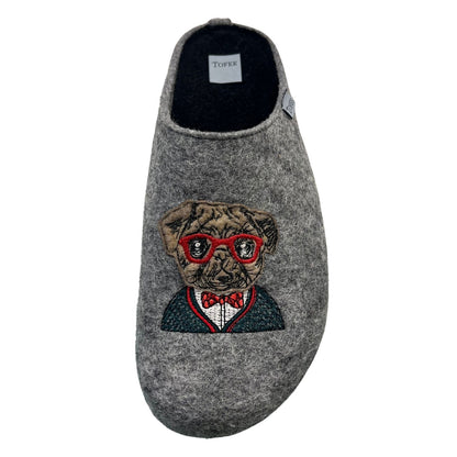 TOFEE Herren Hausschuhe Wollfilz Hund mit Brille - 74-D7012