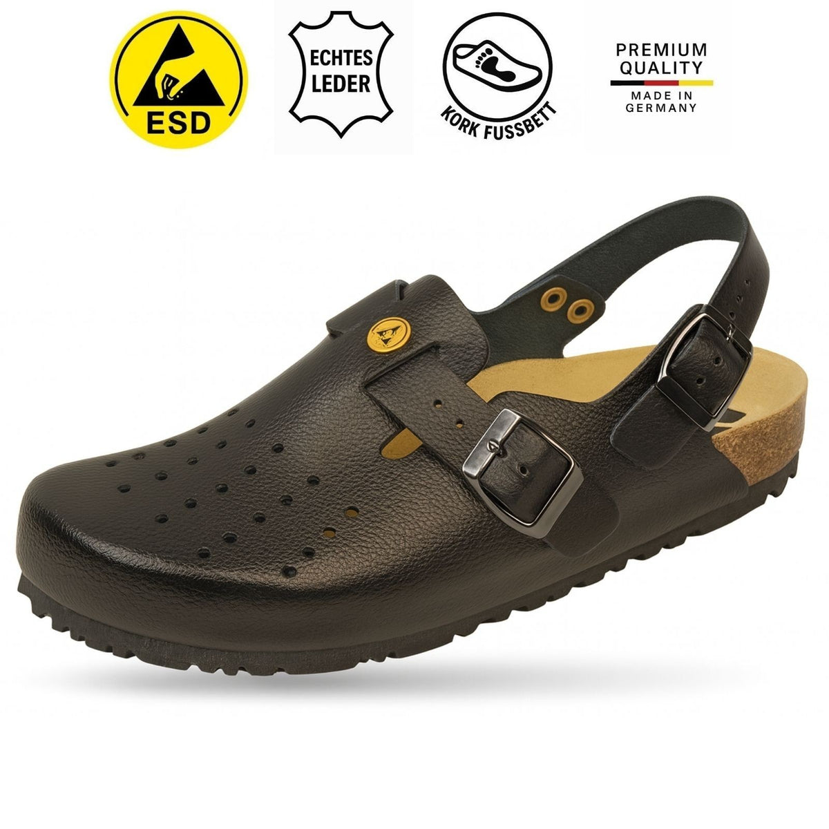 Weeger ESD Clog mit Fersenriemen gelocht Leder Damen & Herren - antistatisch - 48619