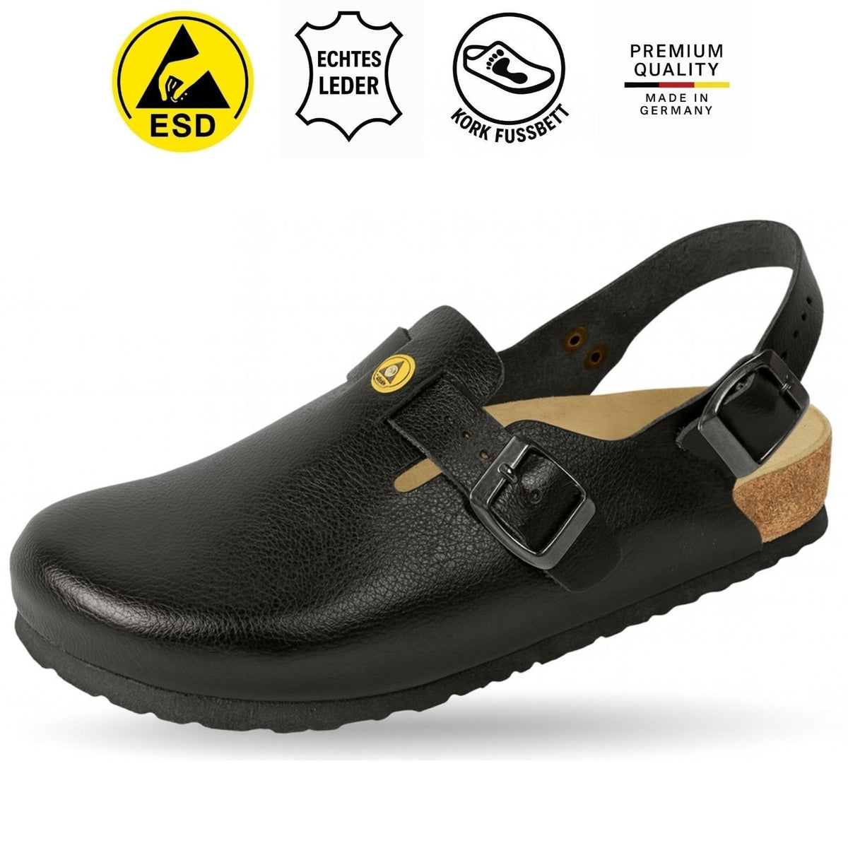 Zoccolo ESD Weeger con cinturino al tallone in pelle uomo & donna - antistatico - 48611