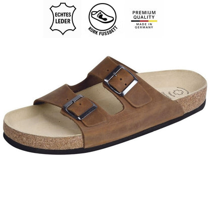 Weeger Damen & Herren Pantolette braun velour - Leder & Korkfußbett - 41110-44