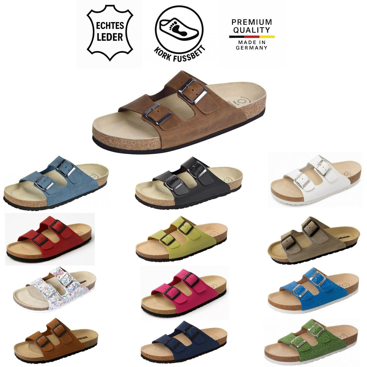 Weeger Damen & Herren Pantolette braun - Leder & Korkfußbett - 41110-40