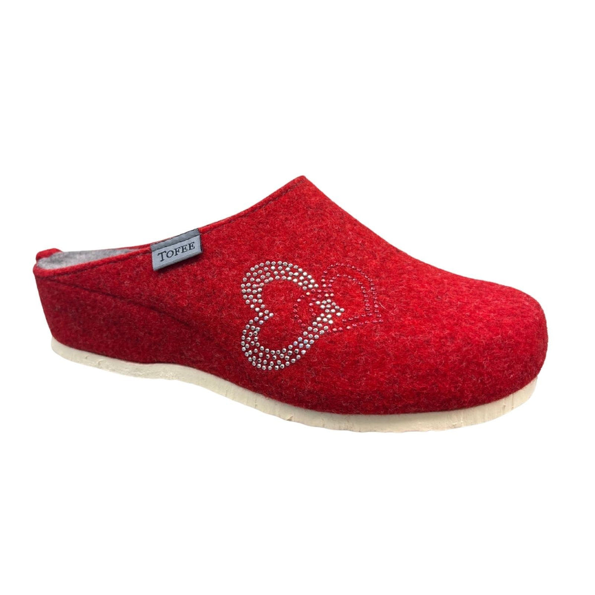 TOFEE Damen Hausschuhe Wollfilz Herz Strass Keilabsatz - 74-E3005