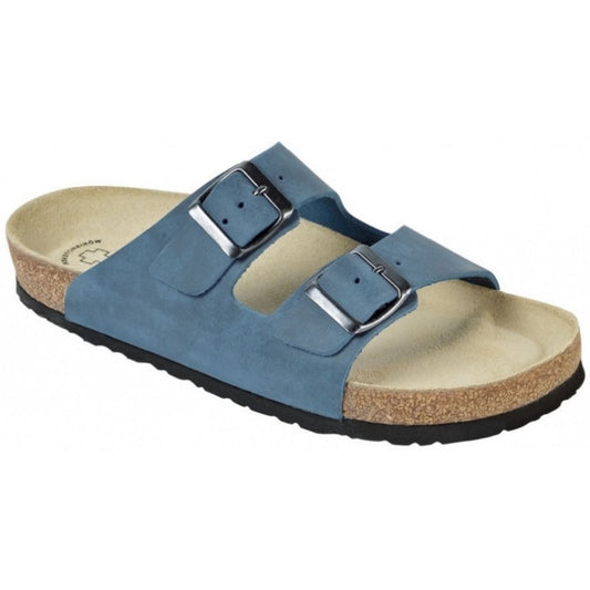 Weeger Women's & Men's Mule Blue - Leather & Cork Footbed - 41110