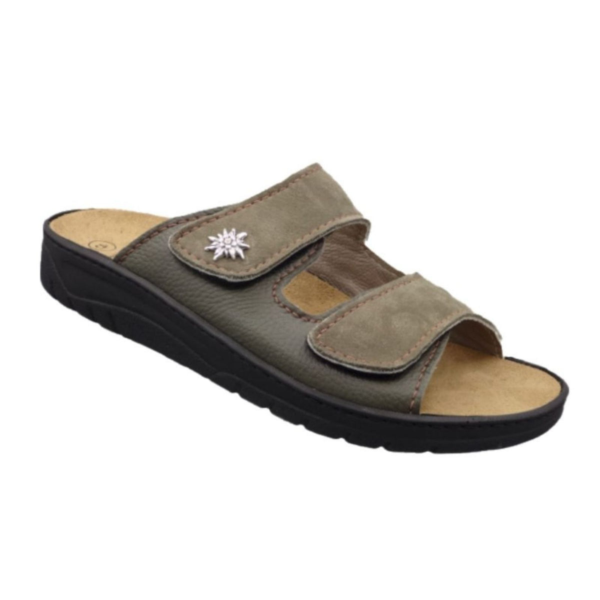 Algemare Herren Pantolette - Leder mit Edelweiß & Wechselfußbett - 7261