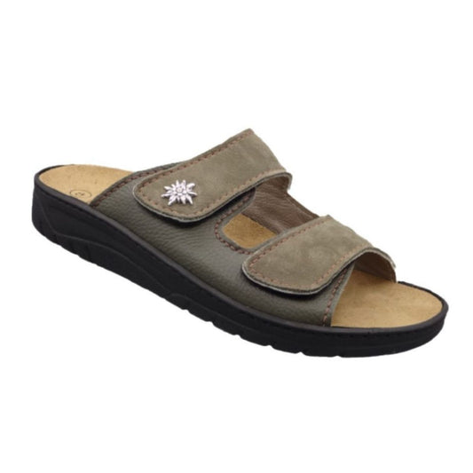 Algemare Herren Pantolette - Leder mit Edelweiß & Wechselfußbett - 7261