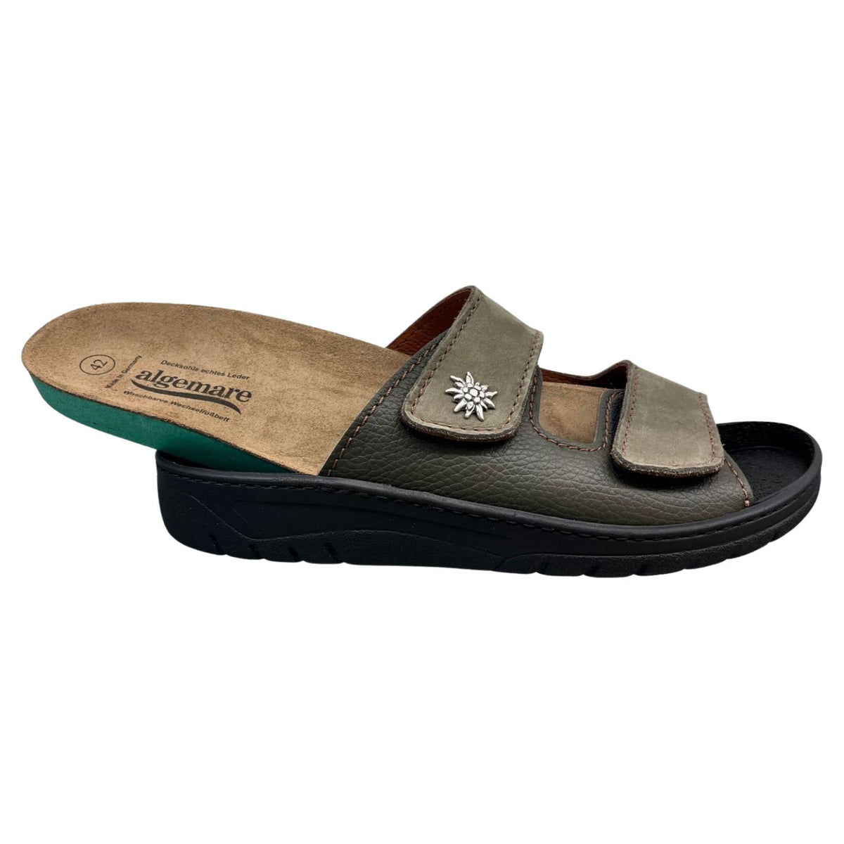 Algemare Herren Pantolette - Leder mit Edelweiß & Wechselfußbett - 7261